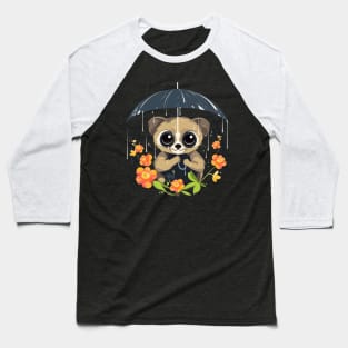 Slow Loris Rainy Day With Umbrella Baseball T-Shirt